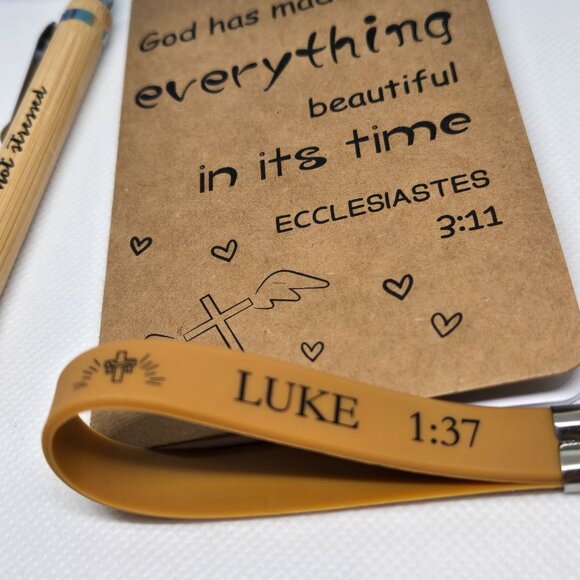 NEW INSPIRATIONAL FAITH CANVAS POUCH, NOTEPAD, PEN, BOOKMARK & KEYCHAIN GIFT SET - Picture 5 of 10